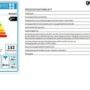 Gorenje W5523S Datenblatt Energielabel