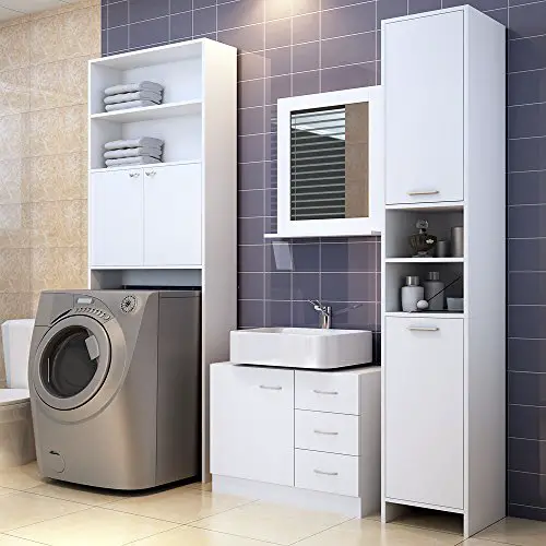 Badezimmerschrank für Waschmaschine Waschmaschinenschrank - Badschrank Badhochschrank Badregal - 195 x 63 x 20 cm - Farbe: weiß